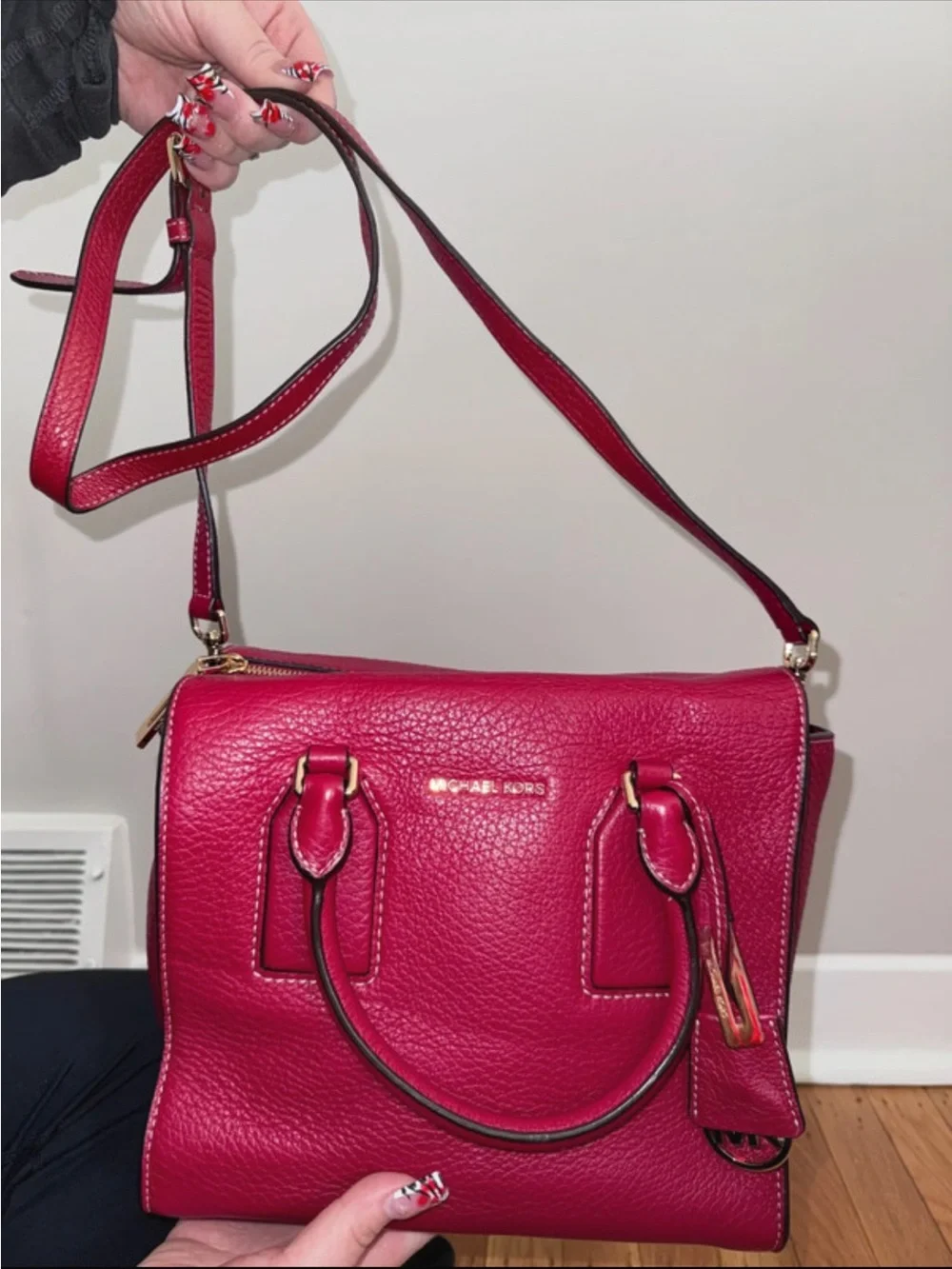 MICHAEL KORS Pink / Red Venom Leather Satchel Bag